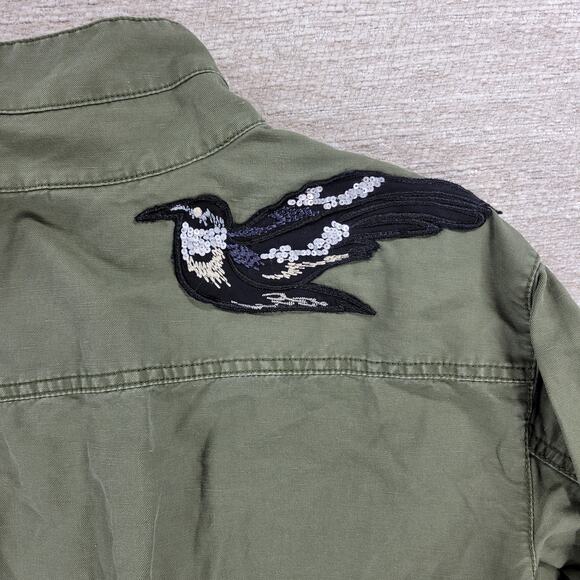 Cabi Bird Utility Jacket Women’s XXS Green Linen Sequin Appliqué Military Parka - Picture 10 of 16
